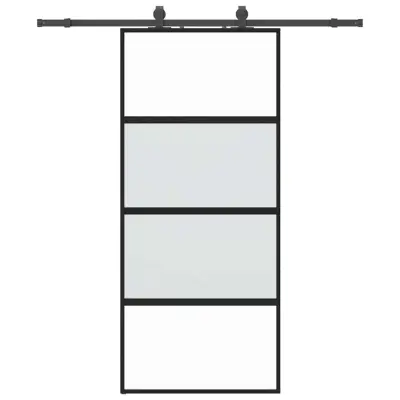 vidaXL Drsna vrata z opremo črna 90x205 cm kaljeno steklo