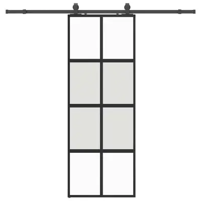 vidaXL Drsna vrata z opremo črna 76x205 cm kaljeno steklo
