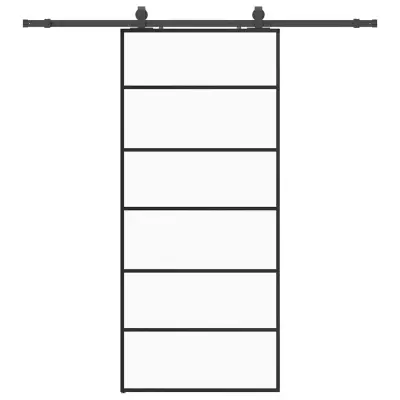 vidaXL Drsna vrata z opremo črna 90x205 cm ESG steklo