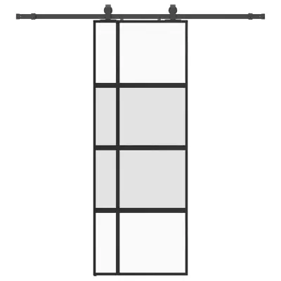 vidaXL Drsna vrata z opremo črna 76x205 cm kaljeno steklo
