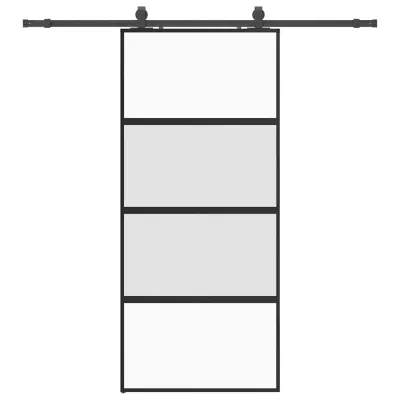 vidaXL Drsna vrata z opremo črna 90x205 cm kaljeno steklo