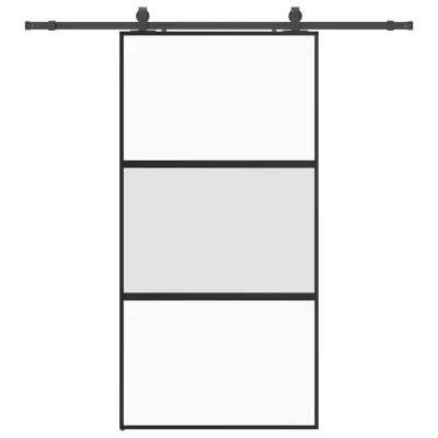 vidaXL Drsna vrata z opremo črna 102,5x205 cm kaljeno steklo