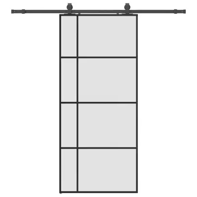 vidaXL Drsna vrata z opremo črna 90x205 cm ESG steklo