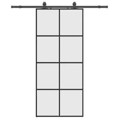 vidaXL Drsna vrata z opremo črna 90x205 cm ESG steklo