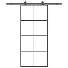 vidaXL Drsna vrata z opremo črna 90x205 cm ESG steklo