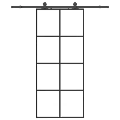 vidaXL Drsna vrata z opremo črna 90x205 cm ESG steklo