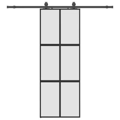 vidaXL Drsna vrata z opremo črna 76x205 cm kaljeno steklo