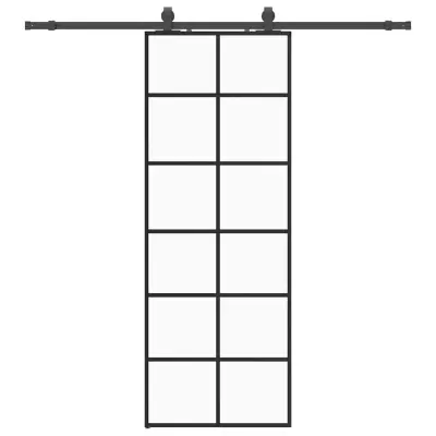 vidaXL Drsna vrata z opremo črna 76x205 cm ESG steklo