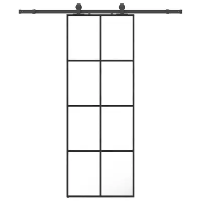 vidaXL Drsna vrata z opremo črna 76x205 cm ESG steklo