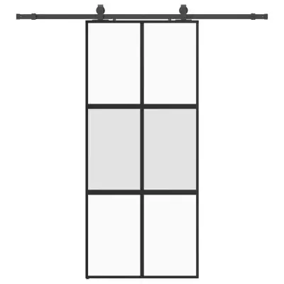 vidaXL Drsna vrata z opremo črna 90x205 cm kaljeno steklo