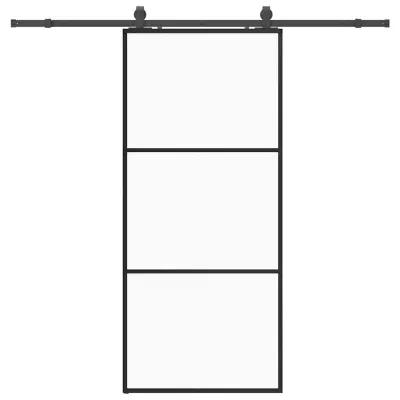 vidaXL Drsna vrata z opremo črna 90x205 cm ESG steklo