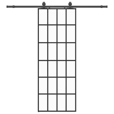 vidaXL Drsna vrata z opremo črna 76x205 cm ESG steklo