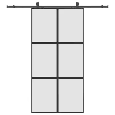 vidaXL Drsna vrata z opremo črna 102,5x205 cm kaljeno steklo