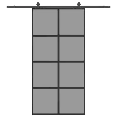 vidaXL Drsna vrata z opremo črna 102,5x205 cm kaljeno steklo