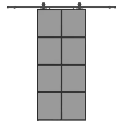 vidaXL Drsna vrata z opremo črna 90x205 cm kaljeno steklo