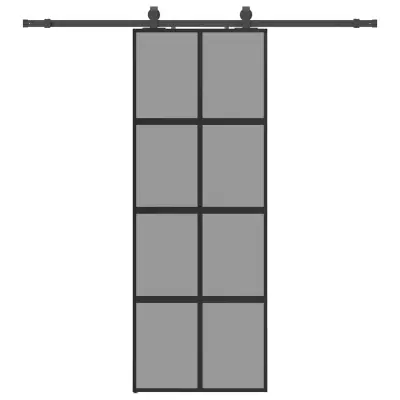 vidaXL Drsna vrata z opremo črna 76x205 cm kaljeno steklo