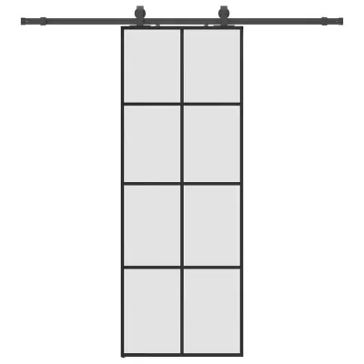 vidaXL Drsna vrata z opremo črna 76x205 cm ESG steklo