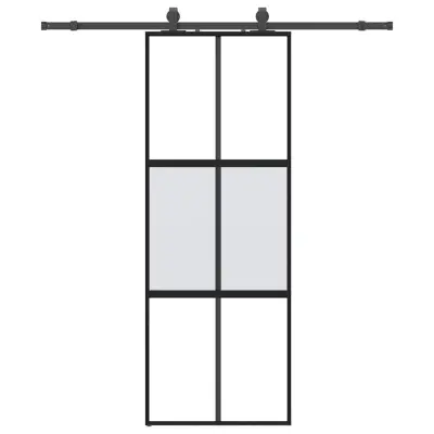 vidaXL Drsna vrata z opremo črna 76x205 cm kaljeno steklo