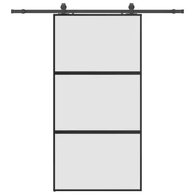 vidaXL Drsna vrata z opremo črna 102,5x205 cm kaljeno steklo