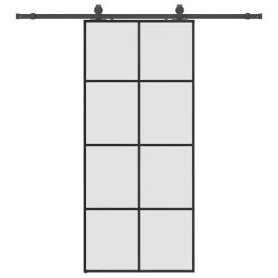 vidaXL Drsna vrata z opremo črna 90x205 cm ESG steklo