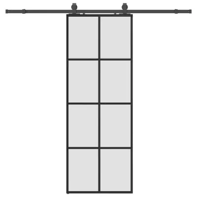 vidaXL Drsna vrata z opremo črna 76x205 cm ESG steklo