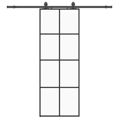 vidaXL Drsna vrata z opremo črna 76x205 cm ESG steklo