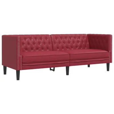 vidaXL Kavč trosed Chesterfield vinsko rdeča umetno usnje