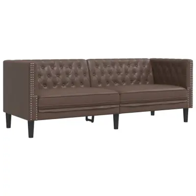 vidaXL Kavč trosed Chesterfield rjava umetno usnje