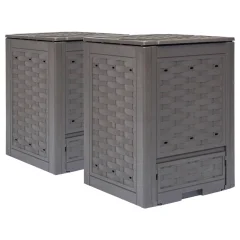 The Living Store Vrtni kompostnik 2 kosa rjavi 60x60x83 cm 600 L plastični ratan - Vrtni Kompostnik