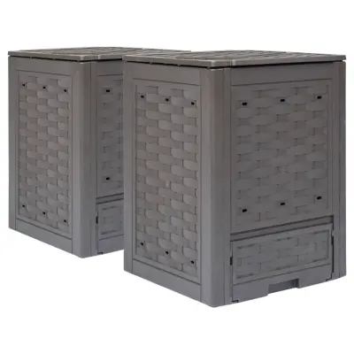 The Living Store Vrtni kompostnik 2 kosa rjavi 60x60x83 cm 600 L plastični ratan - Vrtni Kompostnik