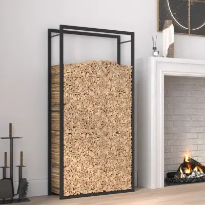 The Living Store Stojalo za drva mat črno 80x28x154 cm jeklo - Stojalo Za Drva