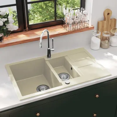 The Living Store Dvojno kuhinjsko pomivalno korito iz granita bež - Kuhinjsko Korito