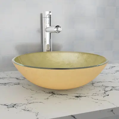 The Living Store Umivalnik iz Kaljenega Stekla 42 cm Zlate Barve - Umivalnik