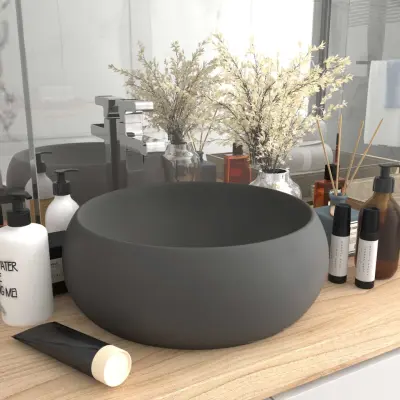 The Living Store Razkošen umivalnik okrogel mat temno siv 40x15 cm keramičen - Razkošen Umivalnik