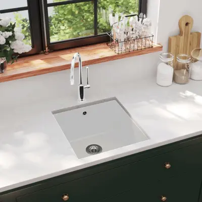 The Living Store Enojno kuhinjsko pomivalno korito iz granita belo - Kuhinjsko Korito