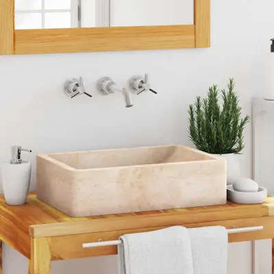The Living Store Umivalnik 45x30x12 cm marmor visok sijaj krem - Umivalnik