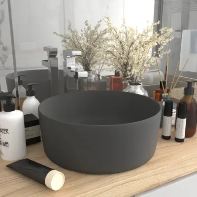 The Living Store Razkošen umivalnik okrogel mat temno siv 40x15 cm keramičen - Razkošen Umivalnik