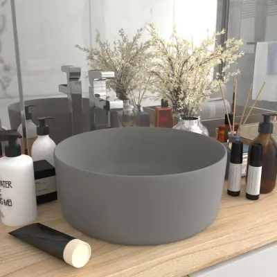 The Living Store Razkošen umivalnik okrogel mat svetlo siv 40x15 cm keramičen - Razkošen Umivalnik