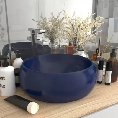 The Living Store Razkošen umivalnik okrogel mat temno moder 40x15 cm keramičen - Razkošen Umivalnik