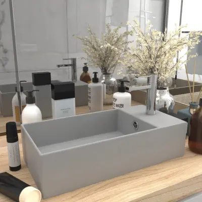 The Living Store Kopalniški umivalnik z luknjo keramičen svetlo siv - Kopalniški Umivalnik