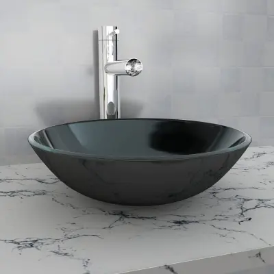 The Living Store Umivalnik iz Kaljenega Stekla 42 cm Črne Barve - Umivalnik