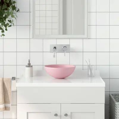 The Living Store Kopalniški umivalnik keramičen mat roza barve okrogel - Kopalniški Umivalnik