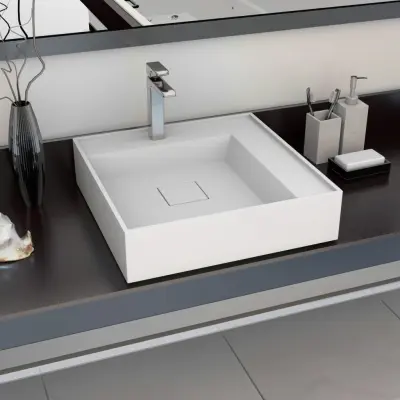 The Living Store Umivalnik 50x50x12,3 cm liti mineral/marmor bel - Umivalnik