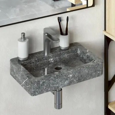 The Living Store Stenski umivalnik siv 38x24x6,5 cm marmor - Stenski Umivalnik
