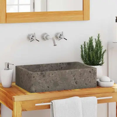 The Living Store Umivalnik 45x30x12 cm marmor visok sijaj siv - Umivalnik