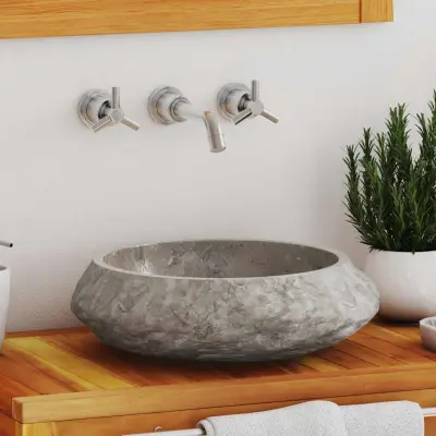 The Living Store Umivalnik siv Ø40x12 cm marmor - Umivalnik