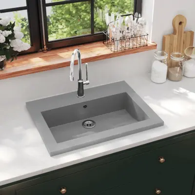 The Living Store Granitni umivalnik 600x450x120 mm siv - Umivalnik