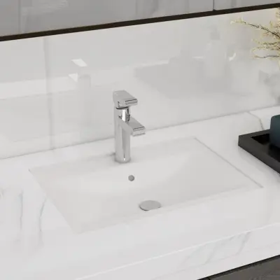 The Living Store Keramični kopalniški umivalnik bel pravokoten -