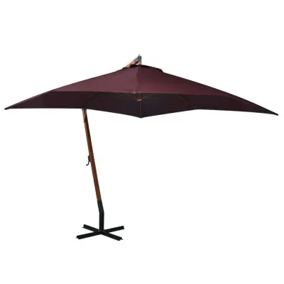 The Living Store Viseč senčnik z drogom bordo rdeč 3x3 m trden les jelke - Viseč Senčnik