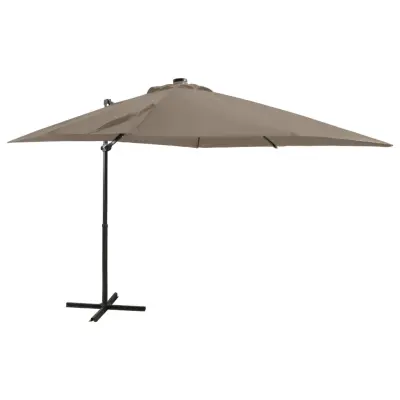 The Living Store Vrtni senčnik z LED lučkami taupe 250 cm - Previsni Senčnik